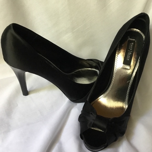 White House Black Market Black Satin Peep Toe Pump - Picture 1 of 5